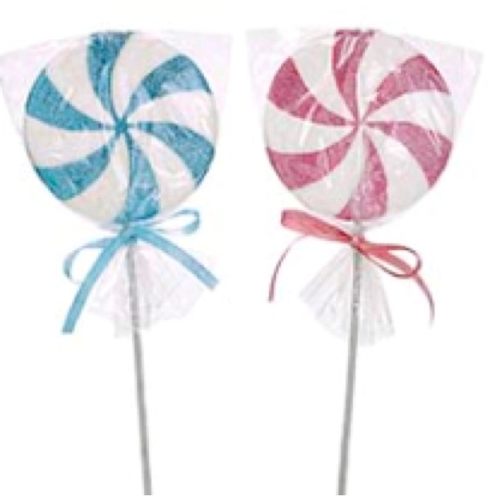 Set of 2 Pink & Blue Glitter Lollipop Picks Candy Decor Centerpiece